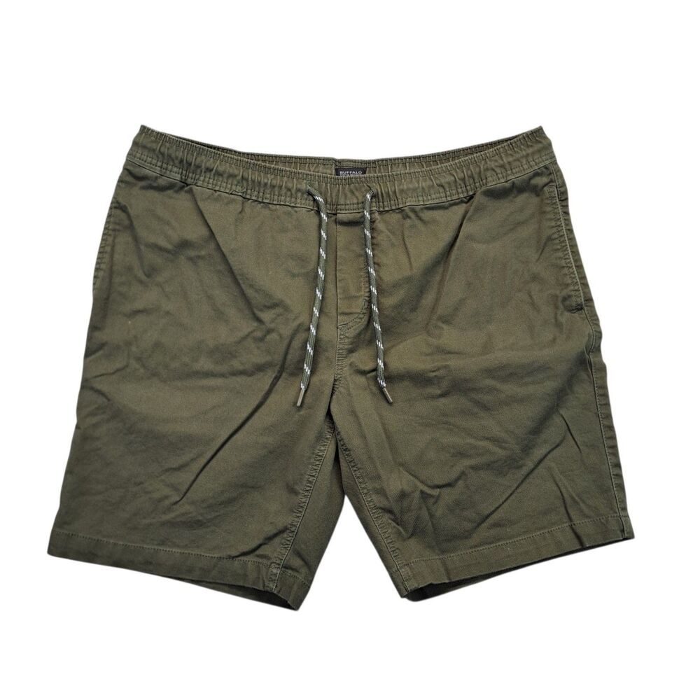 Buffalo David Bitton Shorts Mens XXL Olive Green Henry Drawstring Pull On